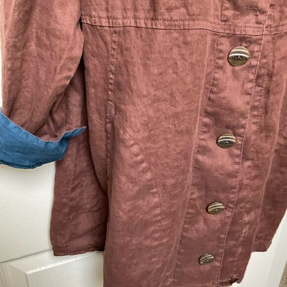 FLAX Designs Linen Jacket Brown‎ Contrast Cuff M - Picture 5 of 16
